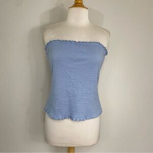 NWOT New Haute Fox Baby Blue Smock Lettuce Hem Strapless Stretch Tube Top 3X